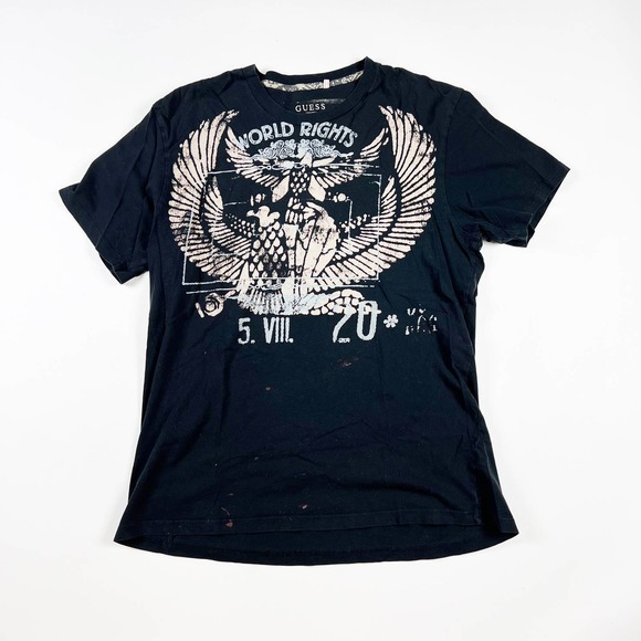 Guess mens world rights eagle graphic black tshirt distressed Size Large - Picture 1 of 3